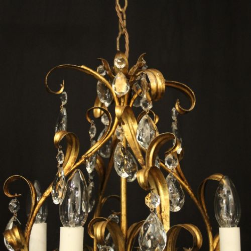 FRENCH GILDED CRYSTAL 4 LIGHT LEAF CHANDELIER - ADDITIONAL PHOTO 6