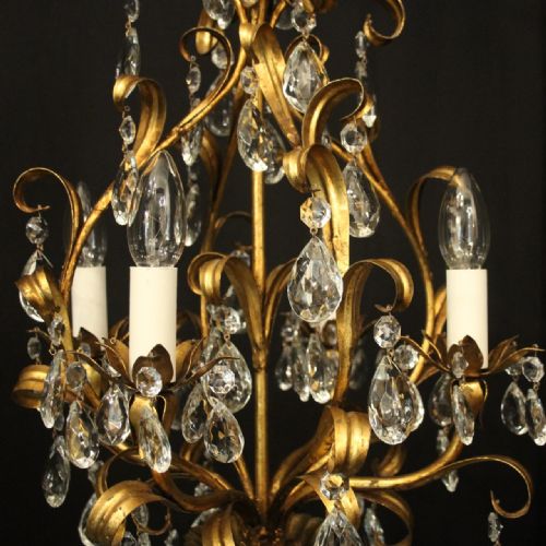 FRENCH GILDED CRYSTAL 4 LIGHT LEAF CHANDELIER - ADDITIONAL PHOTO 7
