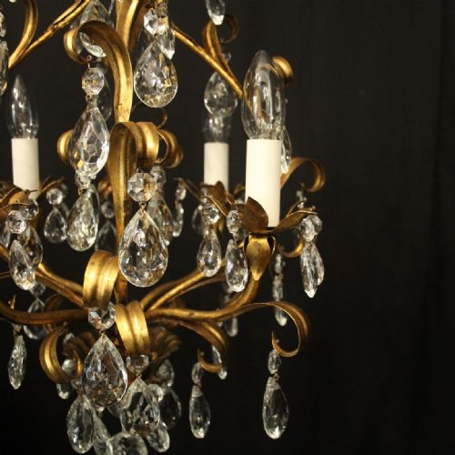 FRENCH GILDED CRYSTAL 4 LIGHT LEAF CHANDELIER - ADDITIONAL PHOTO 8