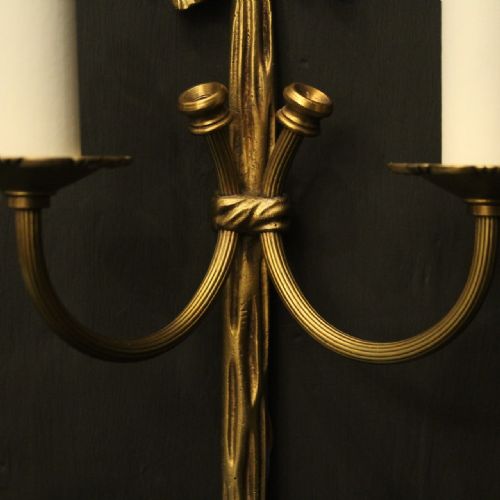 FRENCH PAIR OF GILDED BRASS RIBBON WALL LIGHTS - ADDITIONAL PHOTO 8