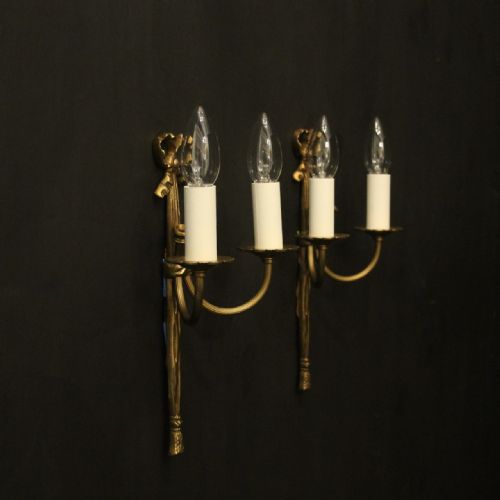 FRENCH PAIR OF GILDED BRASS RIBBON WALL LIGHTS - ADDITIONAL PHOTO 9