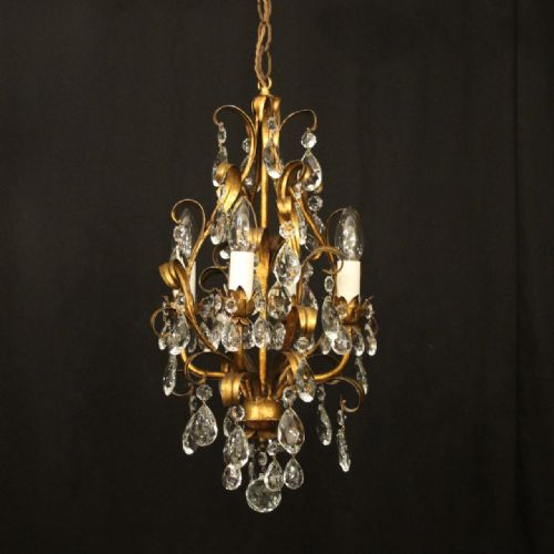 french gilded crystal 4 light leaf chandelier - CATEGORY: ANTIQUE LIGHTING - DATED 1930