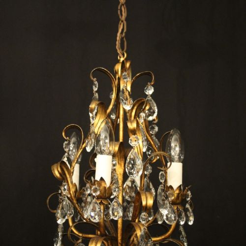 FRENCH GILDED CRYSTAL 4 LIGHT LEAF CHANDELIER - ADDITIONAL PHOTO 1