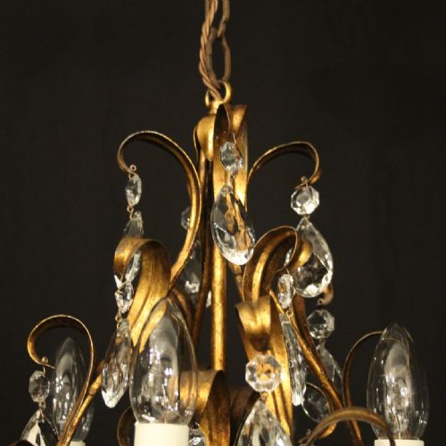 FRENCH GILDED CRYSTAL 4 LIGHT LEAF CHANDELIER - ADDITIONAL PHOTO 2