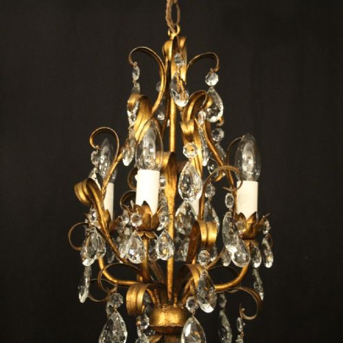 FRENCH GILDED CRYSTAL 4 LIGHT LEAF CHANDELIER - ADDITIONAL PHOTO 3
