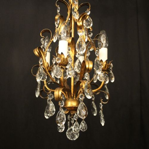 FRENCH GILDED CRYSTAL 4 LIGHT LEAF CHANDELIER - ADDITIONAL PHOTO 4