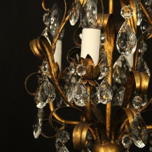 FRENCH GILDED CRYSTAL 4 LIGHT LEAF CHANDELIER - ADDITIONAL PHOTO 5