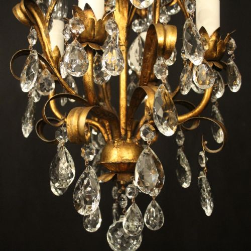 FRENCH GILDED CRYSTAL 4 LIGHT LEAF CHANDELIER - ADDITIONAL PHOTO 6