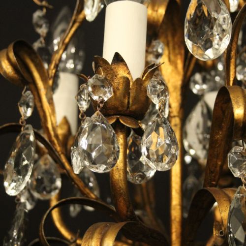 FRENCH GILDED CRYSTAL 4 LIGHT LEAF CHANDELIER - ADDITIONAL PHOTO 7