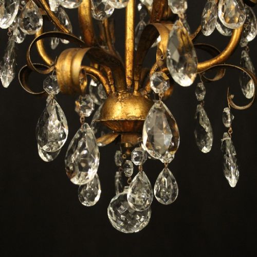 FRENCH GILDED CRYSTAL 4 LIGHT LEAF CHANDELIER - ADDITIONAL PHOTO 8
