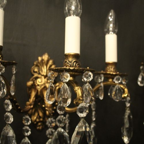 FRENCH PAIR GILDED BRONZE TRIPLE ARM ANTIQUE WALL LIGHTS - ADDITIONAL PHOTO 3