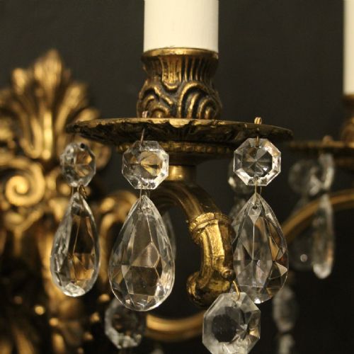 FRENCH PAIR GILDED BRONZE TRIPLE ARM ANTIQUE WALL LIGHTS - ADDITIONAL PHOTO 5