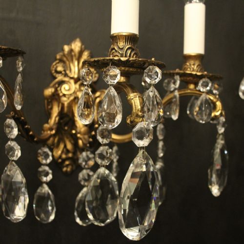 FRENCH PAIR GILDED BRONZE TRIPLE ARM ANTIQUE WALL LIGHTS - ADDITIONAL PHOTO 6