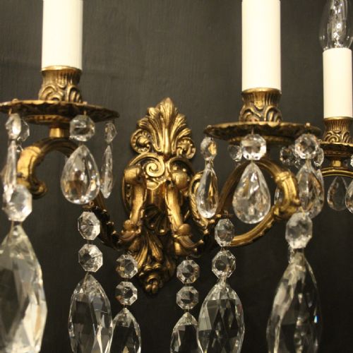 FRENCH PAIR GILDED BRONZE TRIPLE ARM ANTIQUE WALL LIGHTS - ADDITIONAL PHOTO 7