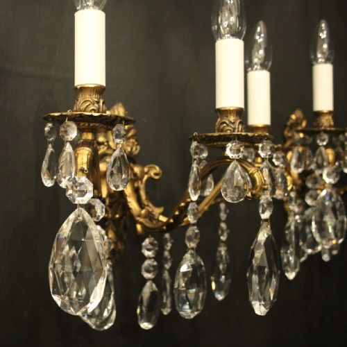 FRENCH PAIR GILDED BRONZE TRIPLE ARM ANTIQUE WALL LIGHTS - ADDITIONAL PHOTO 8