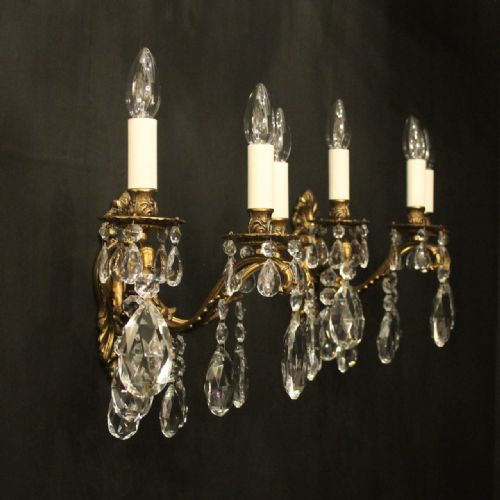 FRENCH PAIR GILDED BRONZE TRIPLE ARM ANTIQUE WALL LIGHTS - ADDITIONAL PHOTO 9