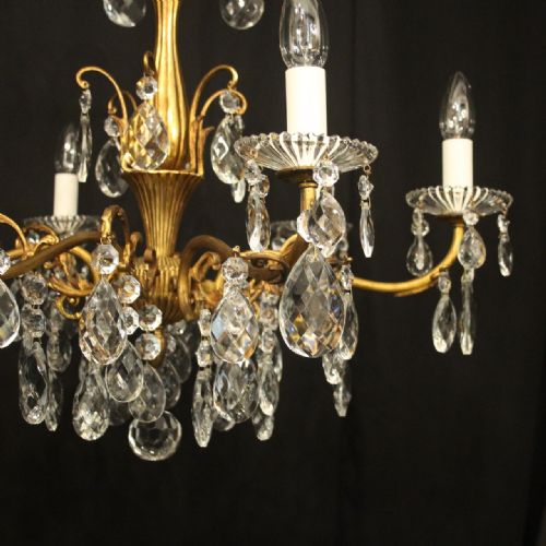 FRENCH GILDED CRYSTAL 6 LIGHT ANTIQUE CHANDELIER - ADDITIONAL PHOTO 3