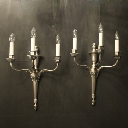 english pair of silvered triple arm antique wall lights - CATEGORY: ANTIQUE LIGHTING - DATED 1920