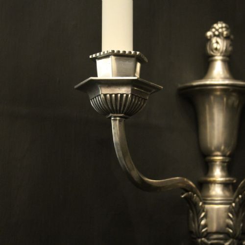 ENGLISH PAIR OF SILVERED TRIPLE ARM ANTIQUE WALL LIGHTS - ADDITIONAL PHOTO 8