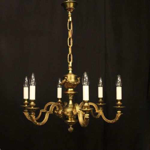 FRENCH GILDED BRONZE 6 LIGHT ANTIQUE CHANDELIER - ADDITIONAL PHOTO 1