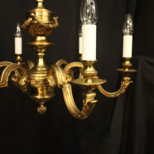 FRENCH GILDED BRONZE 6 LIGHT ANTIQUE CHANDELIER - ADDITIONAL PHOTO 2