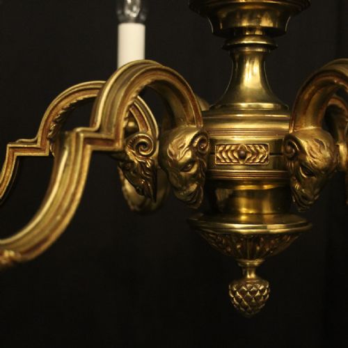FRENCH GILDED BRONZE 6 LIGHT ANTIQUE CHANDELIER - ADDITIONAL PHOTO 4