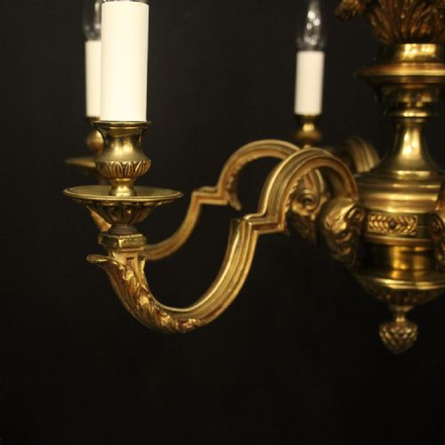 FRENCH GILDED BRONZE 6 LIGHT ANTIQUE CHANDELIER - ADDITIONAL PHOTO 5