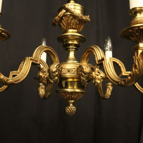 FRENCH GILDED BRONZE 6 LIGHT ANTIQUE CHANDELIER - ADDITIONAL PHOTO 6