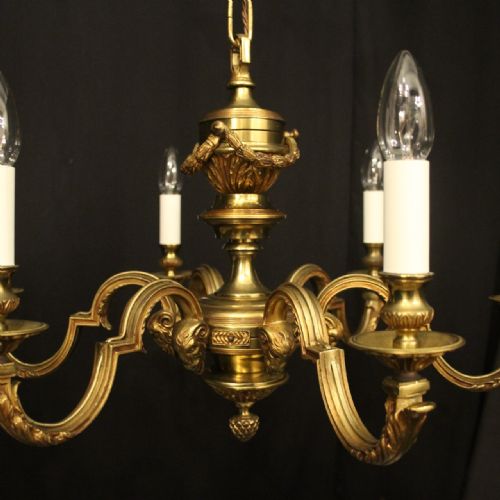 FRENCH GILDED BRONZE 6 LIGHT ANTIQUE CHANDELIER - ADDITIONAL PHOTO 7