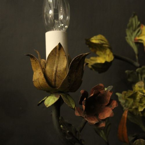 FRENCH PAIR OF TOLEWARE FLORAL TWIN ARM WALL LIGHTS - ADDITIONAL PHOTO 6