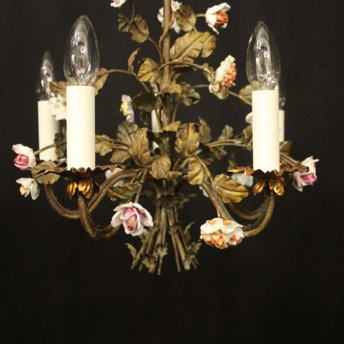 FRENCH FLORAL TOLEWARE FIVE LIGHT CHANDELIER - ADDITIONAL PHOTO 2