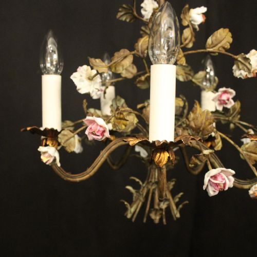FRENCH FLORAL TOLEWARE FIVE LIGHT CHANDELIER - ADDITIONAL PHOTO 3