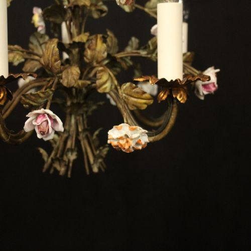 FRENCH FLORAL TOLEWARE FIVE LIGHT CHANDELIER - ADDITIONAL PHOTO 4