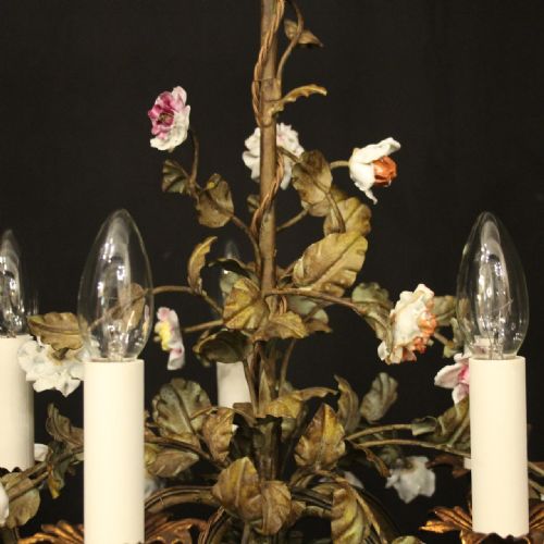 FRENCH FLORAL TOLEWARE FIVE LIGHT CHANDELIER - ADDITIONAL PHOTO 6
