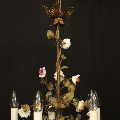 FRENCH FLORAL TOLEWARE FIVE LIGHT CHANDELIER - ADDITIONAL PHOTO 7