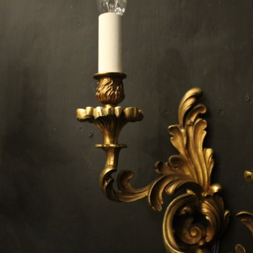 FRENCH PAIR OF GILDED BRONZE ANTIQUE WALL LIGHTS - ADDITIONAL PHOTO 4