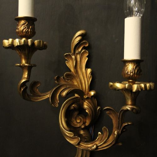 FRENCH PAIR OF GILDED BRONZE ANTIQUE WALL LIGHTS - ADDITIONAL PHOTO 5