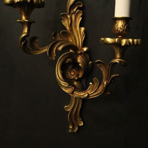 FRENCH PAIR OF GILDED BRONZE ANTIQUE WALL LIGHTS - ADDITIONAL PHOTO 6