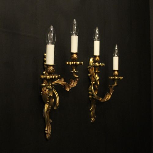 FRENCH PAIR OF GILDED BRONZE ANTIQUE WALL LIGHTS - ADDITIONAL PHOTO 9