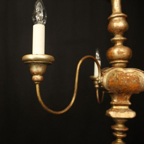 FLORENTINE TRIPLE LIGHT GILTWOOD ANTIQUE CHANDELIER - ADDITIONAL PHOTO 1
