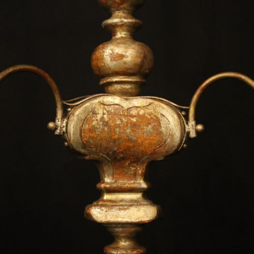 FLORENTINE TRIPLE LIGHT GILTWOOD ANTIQUE CHANDELIER - ADDITIONAL PHOTO 2