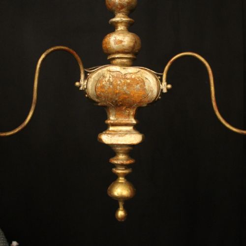 FLORENTINE TRIPLE LIGHT GILTWOOD ANTIQUE CHANDELIER - ADDITIONAL PHOTO 4