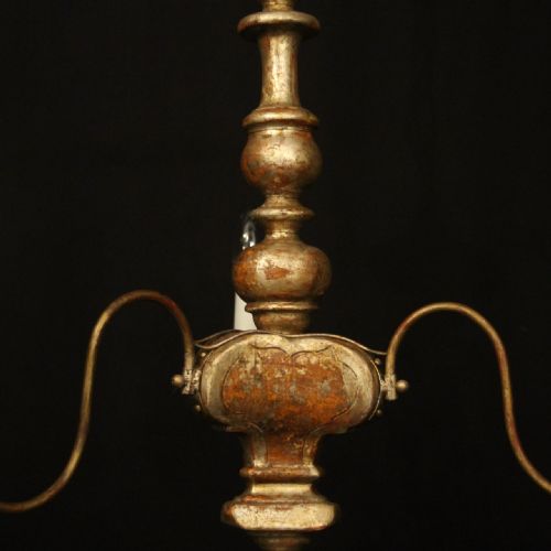 FLORENTINE TRIPLE LIGHT GILTWOOD ANTIQUE CHANDELIER - ADDITIONAL PHOTO 6