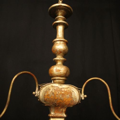 FLORENTINE TRIPLE LIGHT GILTWOOD ANTIQUE CHANDELIER - ADDITIONAL PHOTO 7