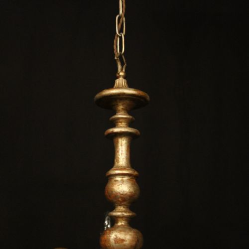 FLORENTINE TRIPLE LIGHT GILTWOOD ANTIQUE CHANDELIER - ADDITIONAL PHOTO 8