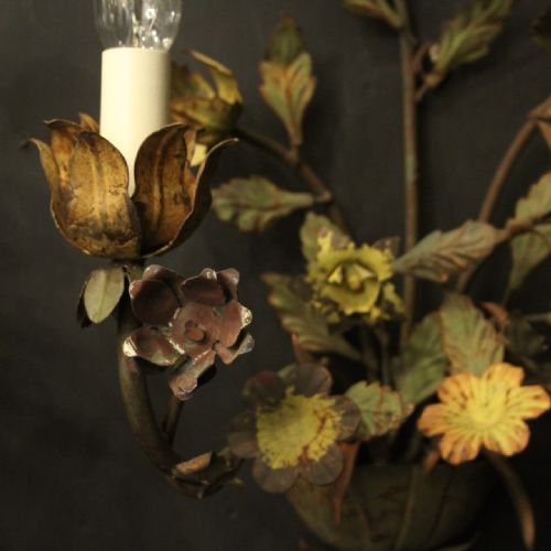 FRENCH PAIR OF TOLEWARE FLORAL WALL LIGHTS - ADDITIONAL PHOTO 1