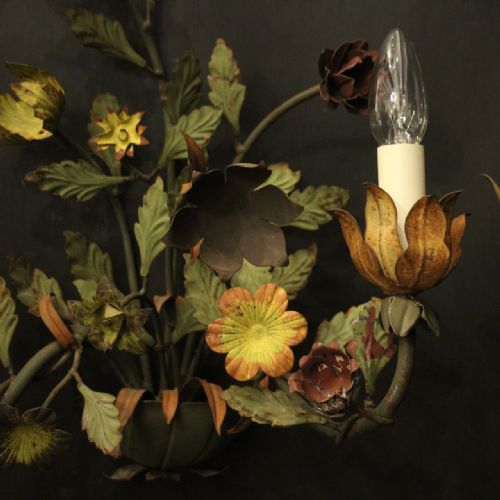 FRENCH PAIR OF TOLEWARE FLORAL WALL LIGHTS - ADDITIONAL PHOTO 2