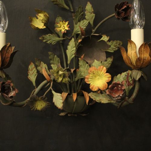 FRENCH PAIR OF TOLEWARE FLORAL WALL LIGHTS - ADDITIONAL PHOTO 4