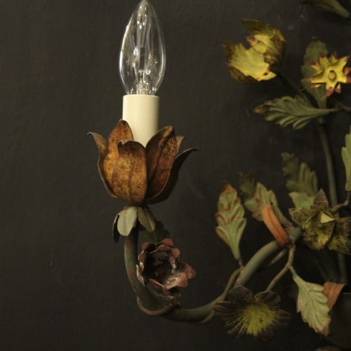 FRENCH PAIR OF TOLEWARE FLORAL WALL LIGHTS - ADDITIONAL PHOTO 6