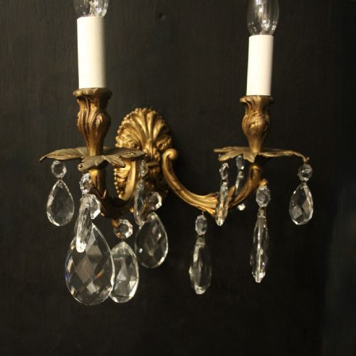 FRENCH PAIR GILDED BRONZE TWIN ARM ANTIQUE WALL LIGHTS - ADDITIONAL PHOTO 2